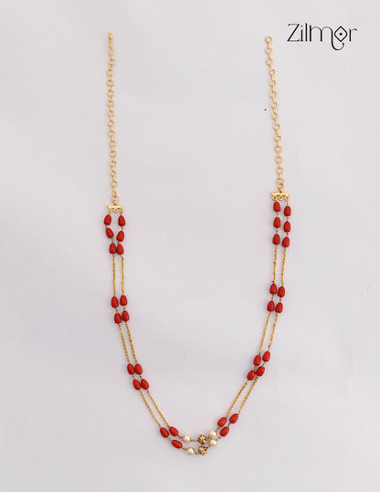 Antique Gold Double Layer Coral Bead Necklace - SG1012526