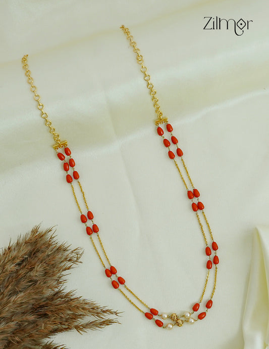 Antique Gold Double Layer Coral Bead Necklace - SG1012526