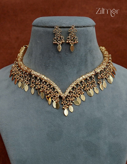 Antique Gold Elakka Thaali Choker Necklace Set - NV1012780