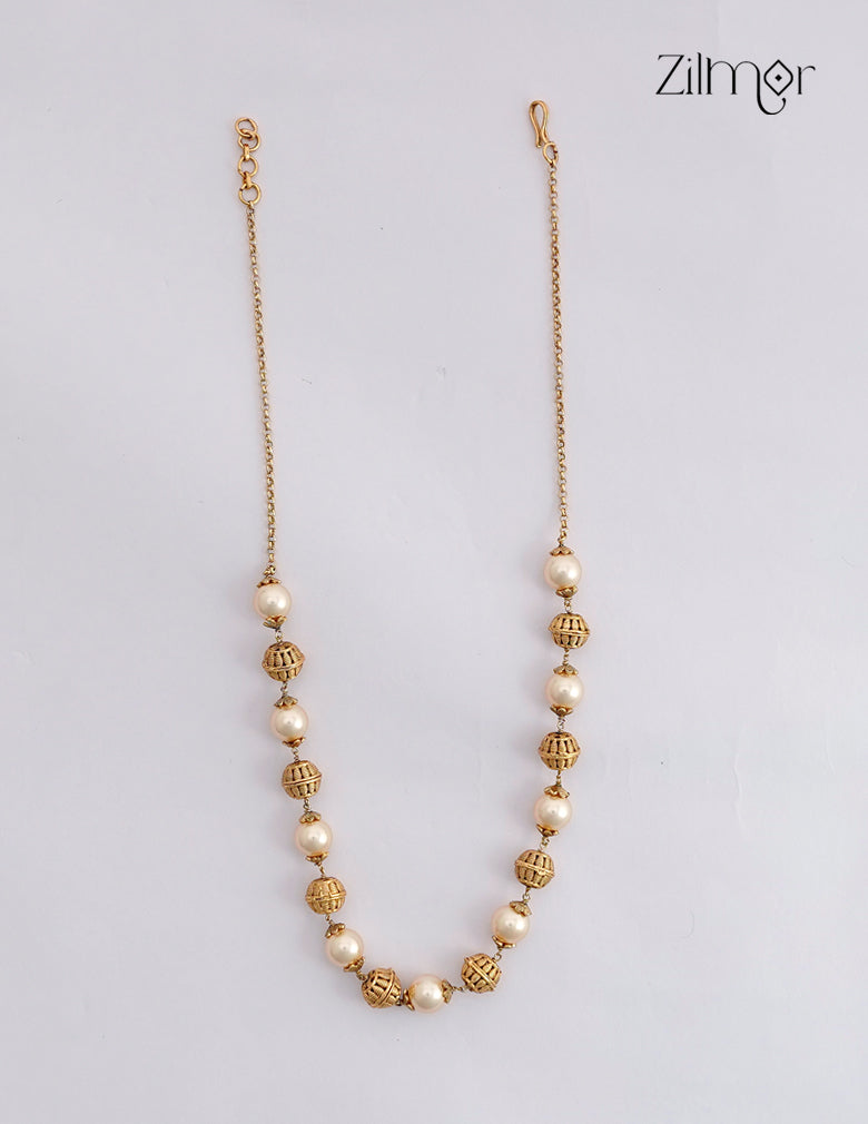 Antique Gold Filigree Ball & Pearl Bead Necklace - SG1012529