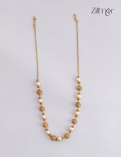 Antique Gold Filigree Ball & Pearl Bead Necklace - SG1012529