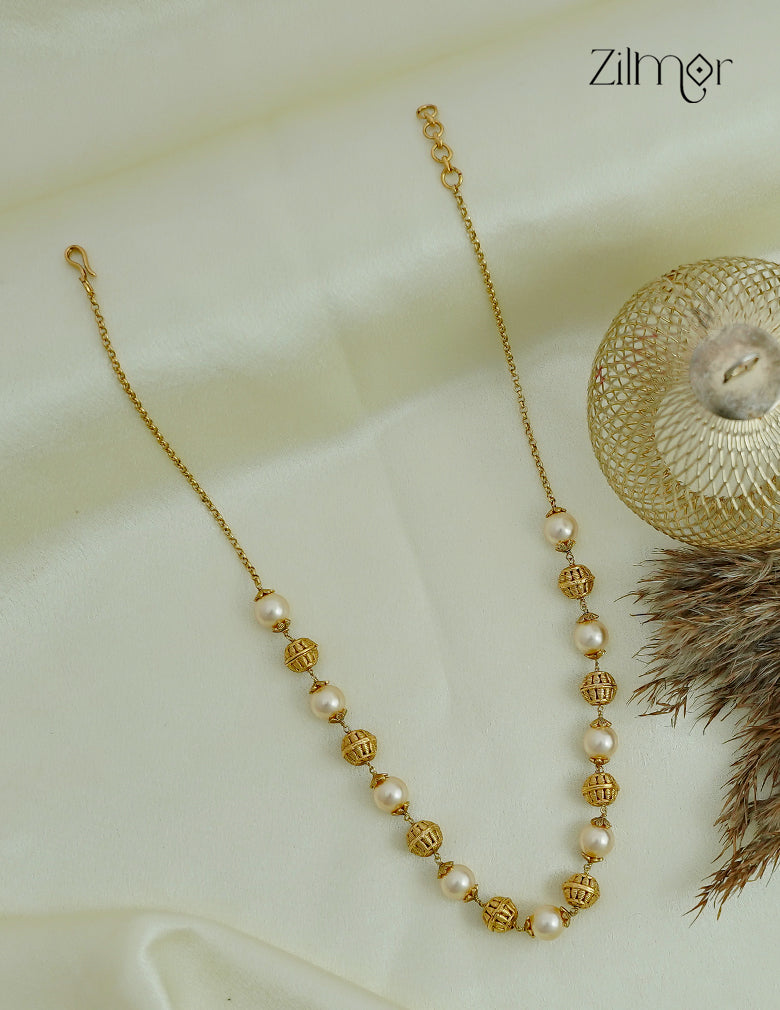 Antique Gold Filigree Ball & Pearl Bead Necklace - SG1012529