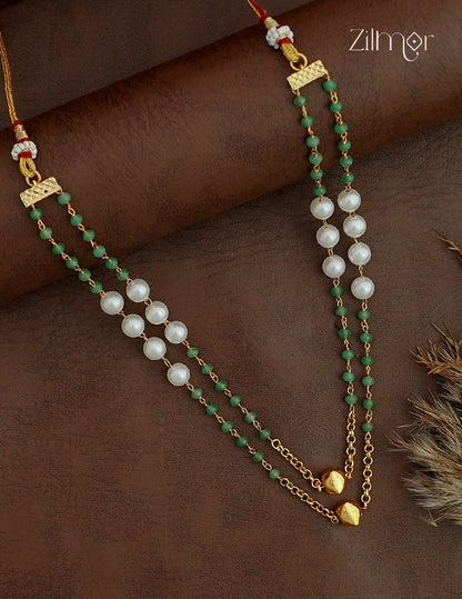Antique Gold Green & White Bead Necklace - NV1012751