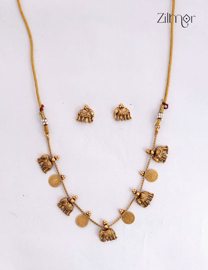 Antique Gold Haati Kaashu Lakshmi Choker Necklace Set - NV1012595