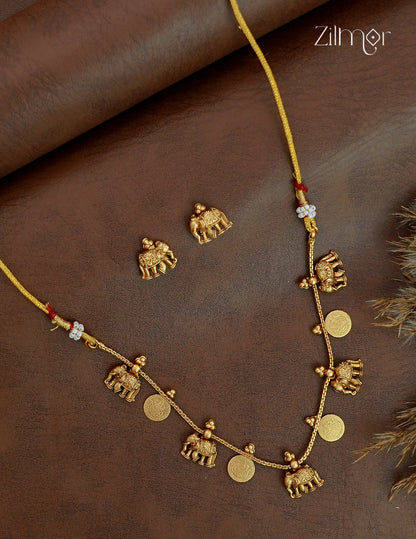 Antique Gold Haati Kaashu Lakshmi Choker Necklace Set - NV1012595