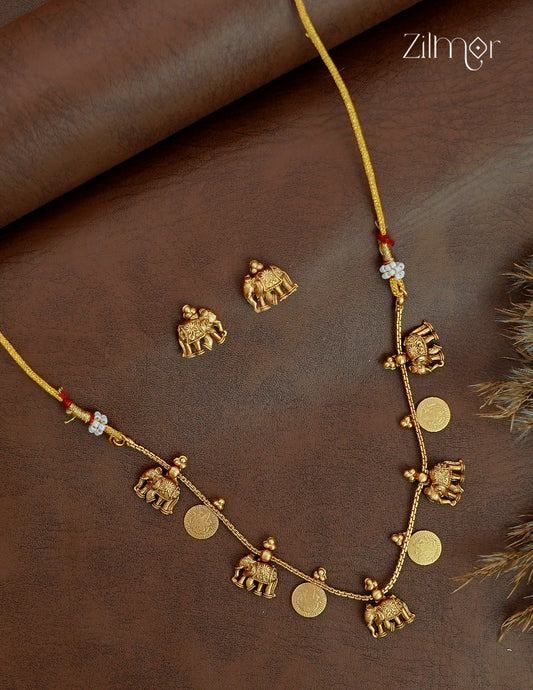 Antique Gold Haati Kaashu Lakshmi Choker Necklace Set - NV1012595