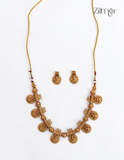 Antique Gold Kaashu Lakshmi Choker Necklace Set - NV1012592