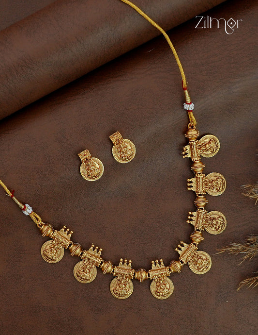Antique Gold Kaashu Lakshmi Choker Necklace Set - NV1012592