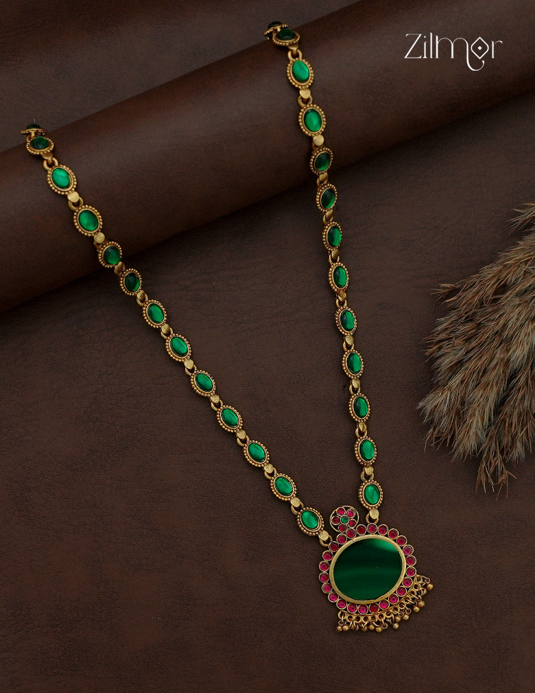 Antique Gold Kemp Stone Long Necklace  - CL1012908