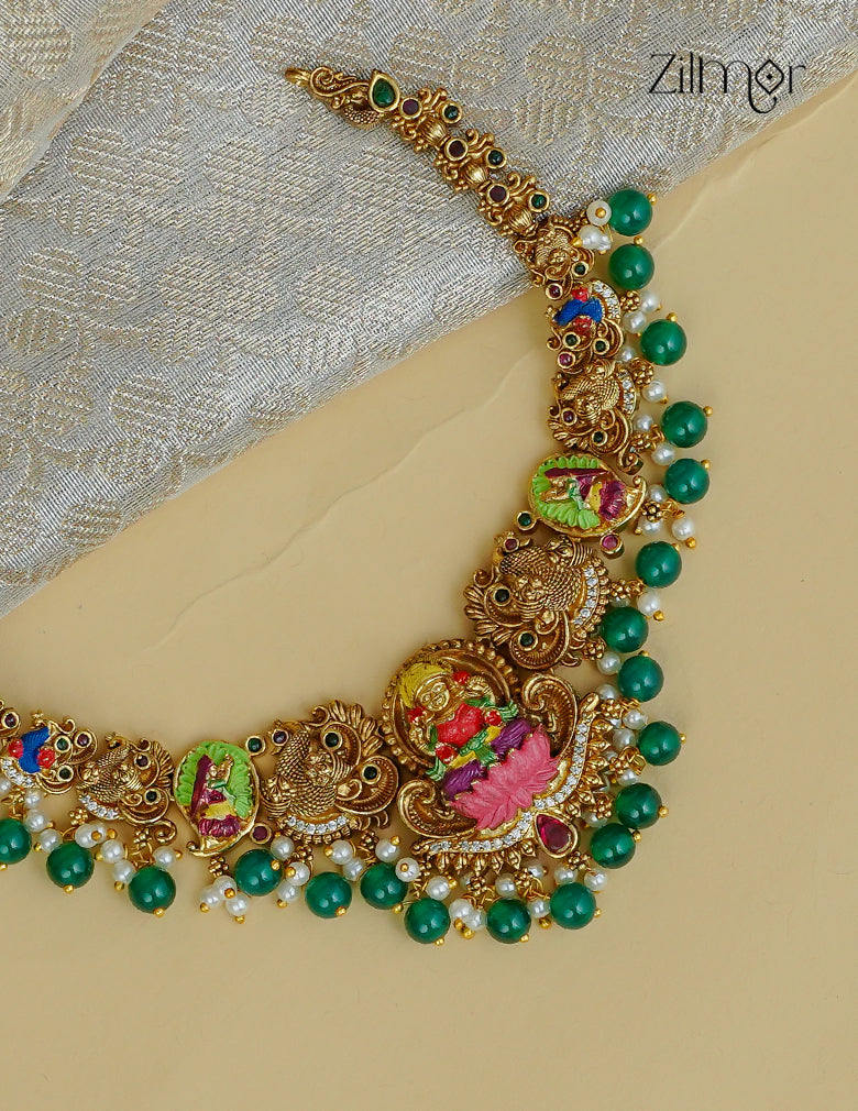 Antique Gold Lakshmi Choker Necklace & Earrings Set - SN1012361