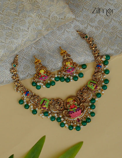 Antique Gold Lakshmi Choker Necklace & Earrings Set - SN1012361