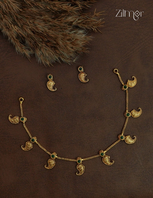 Antique Gold Mango Motif Choker Necklace Set with Earrings - NV1012715