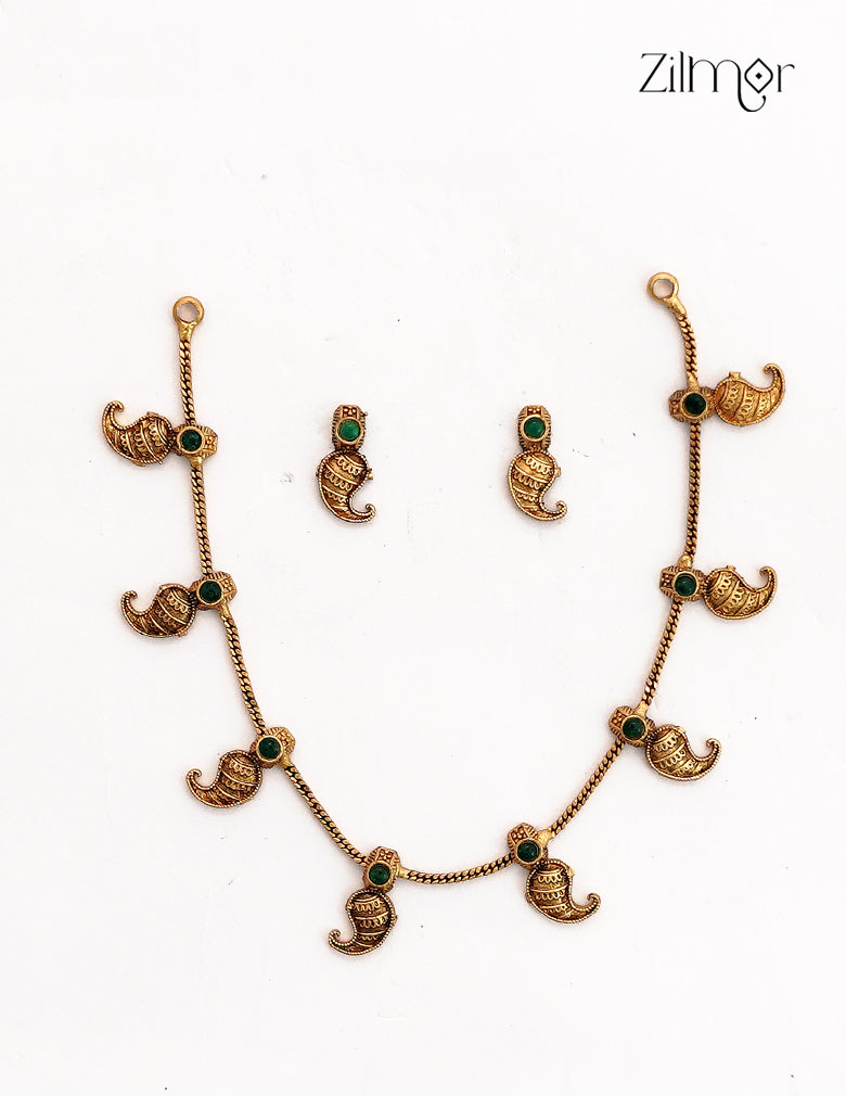 Antique Gold Mango Motif Choker Necklace Set with Earrings - NV1012715