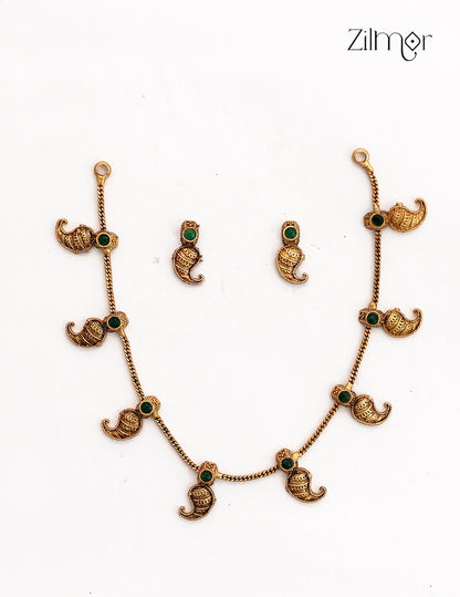 Antique Gold Mango Motif Choker Necklace Set with Earrings - NV1012715