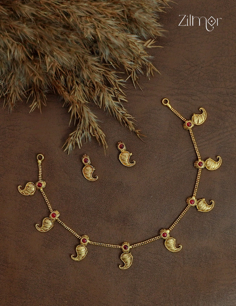 Antique Gold Mango Motif Choker Necklace Set with Earrings - NV1012715