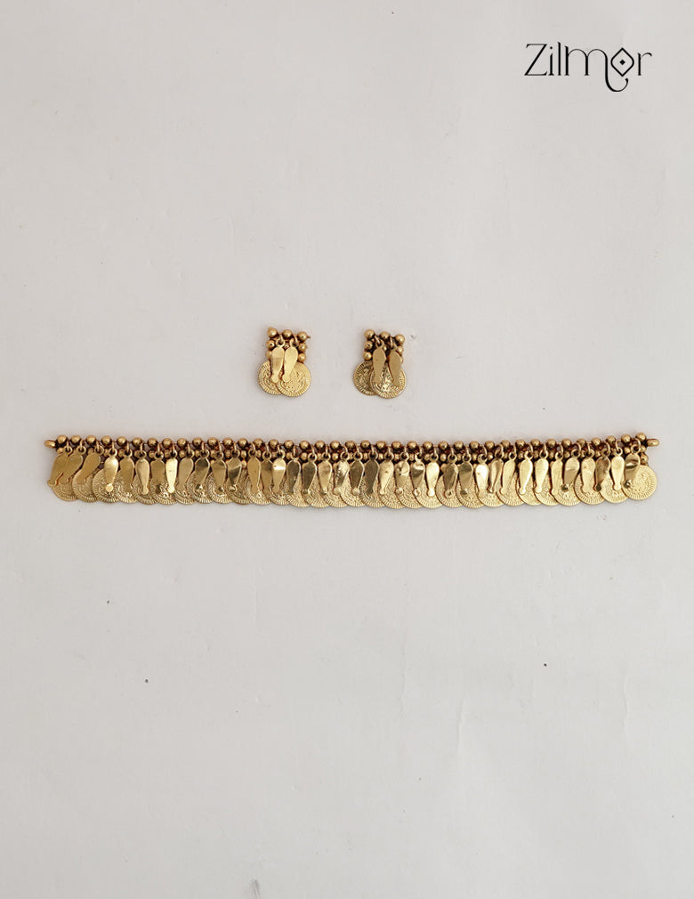 Antique Kaashu Elakkathali Choker Necklace with earrings - NV1012755