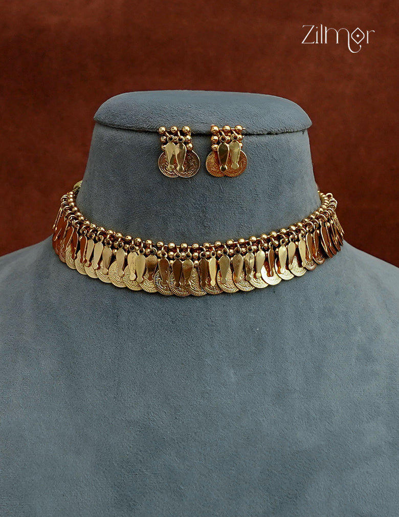 Antique Kaashu Elakkathali Choker Necklace with earrings - NV1012755