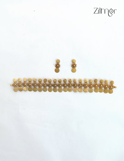 Antique Kashu Lakshmi Necklace with Matching Earrings Set - NV1012696