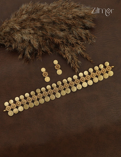 Antique Kashu Lakshmi Necklace with Matching Earrings Set - NV1012696