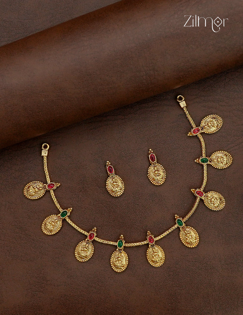 Antique Lakshmi  Choker Necklace with Matching  Earrings - AJ1012973