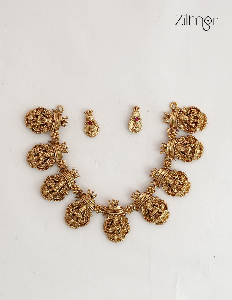 Antique Lakshmi  Choker Necklace with Matching  Earrings - NV1012745