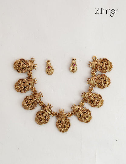 Antique Lakshmi  Choker Necklace with Matching  Earrings - NV1012745