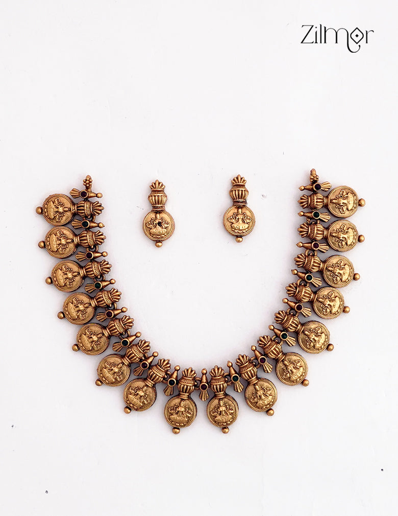 Antique Lakshmi  Choker Necklace with Matching  Earrings - NV1012750