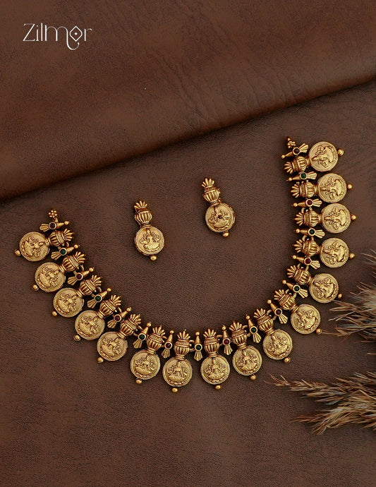 Antique Lakshmi  Choker Necklace with Matching  Earrings - NV1012750