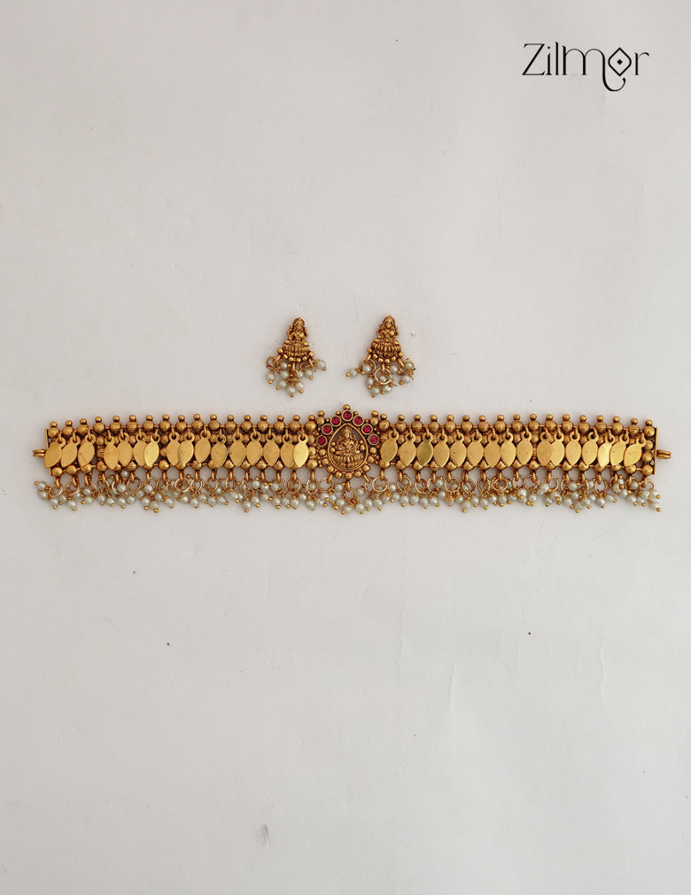 Antique Lakshmi Elakkathali Choker with Matching  Earrings - NV1012759