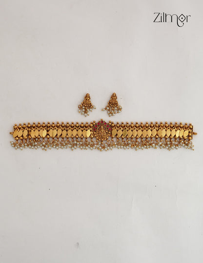Antique Lakshmi Elakkathali Choker with Matching  Earrings - NV1012759