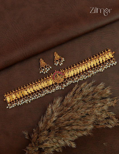 Antique Lakshmi Elakkathali Choker with Matching  Earrings - NV1012759