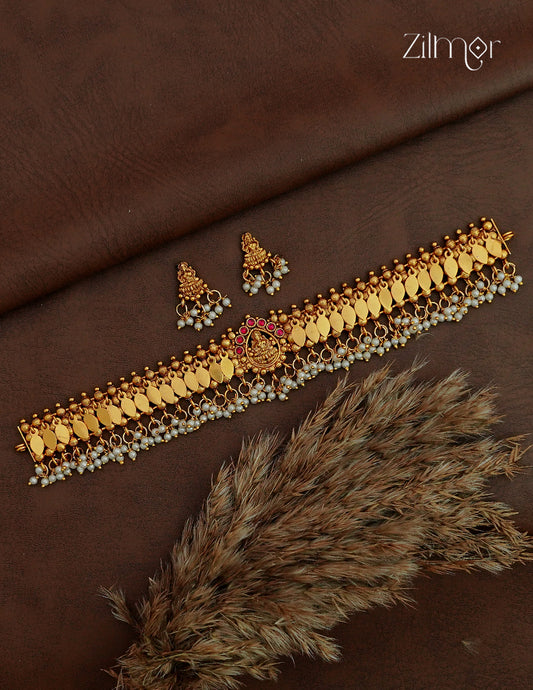 Antique Lakshmi Elakkathali Choker with Matching  Earrings - NV1012759