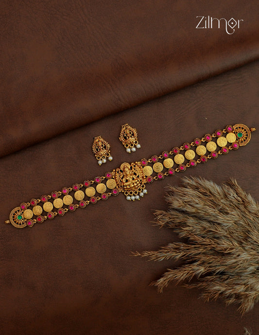 Antique Lakshmi Kaashu Coin Choker Necklace with Matching Earrings- NV1012747