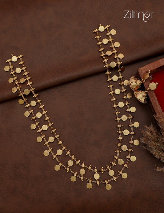 Antique Lakshmi Kaashu Coin Long Necklace with Matching Jhumka Earrings- NV1012744