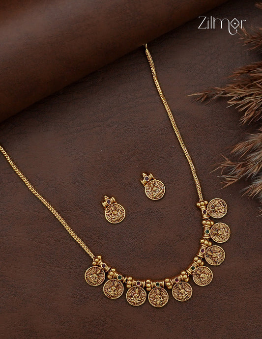 Antique Lakshmi Necklace Set with Matching Earrings -  SC1013000