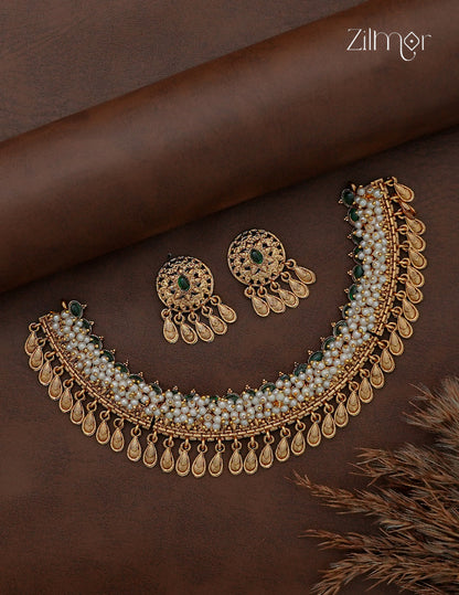 Antique Pearl Necklace Set with Matching Earrings - NV1012808