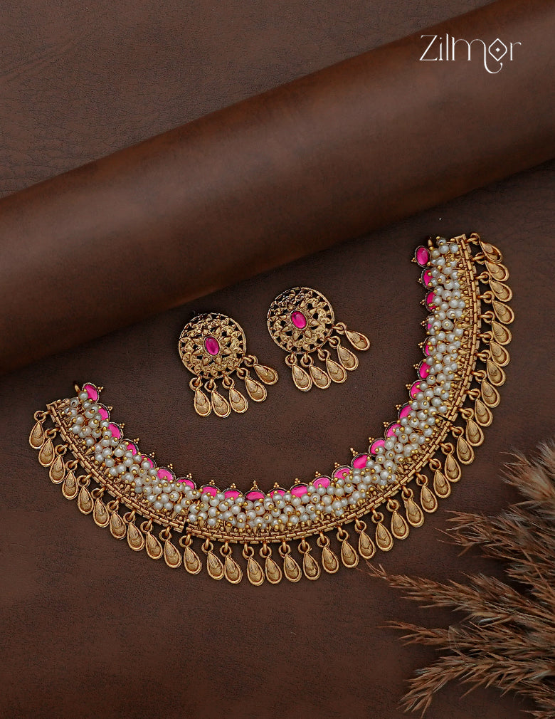 Antique Pearl Necklace Set with Matching Earrings - NV1012808