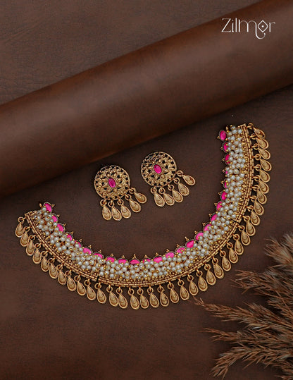Antique Pearl Necklace Set with Matching Earrings - NV1012808