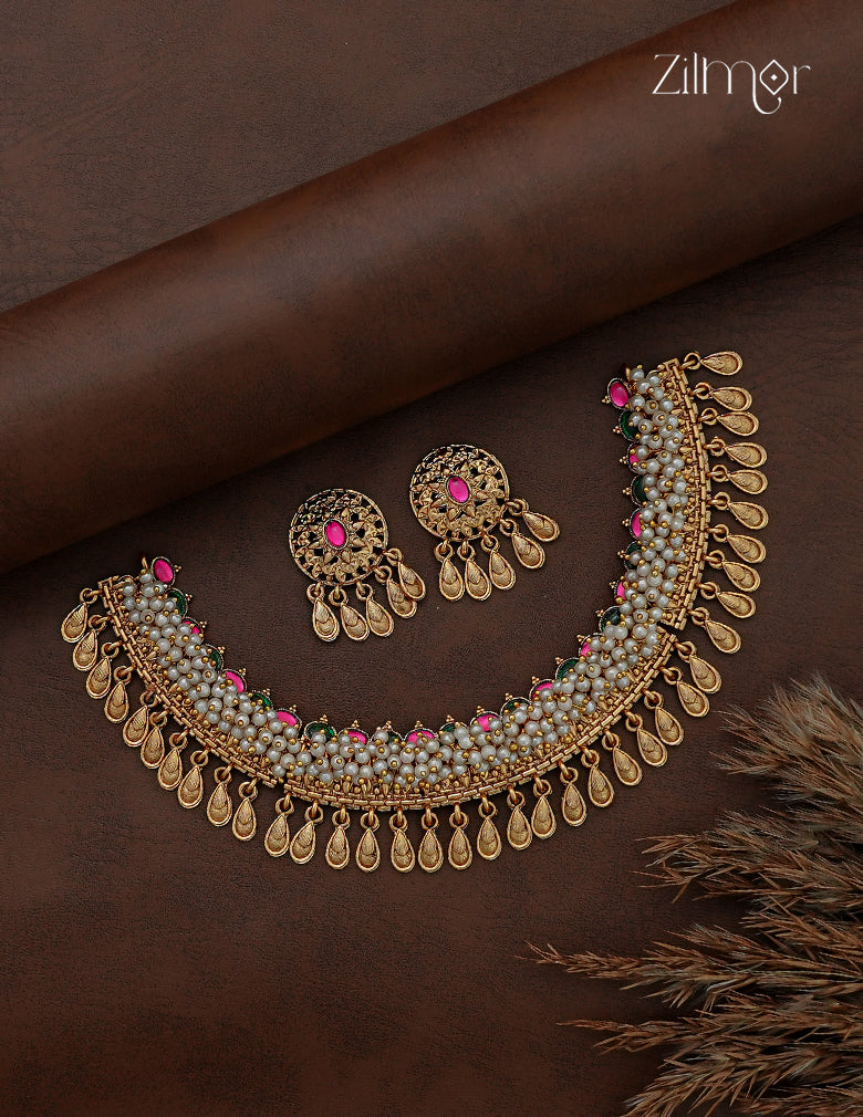 Antique Pearl Necklace Set with Matching Earrings - NV1012808