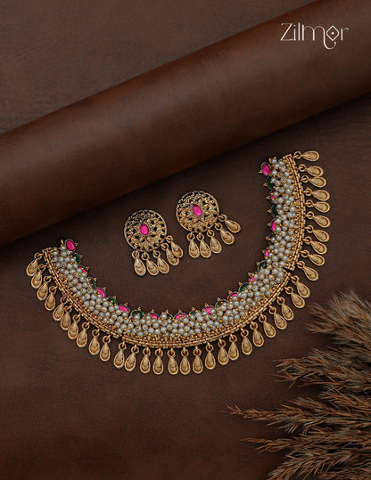 Antique Pearl Necklace Set with Matching Earrings - NV1012808