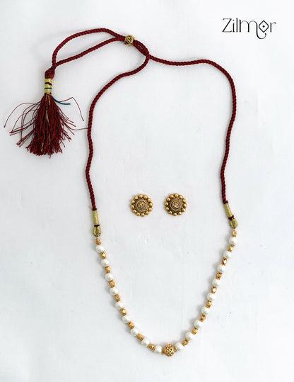 Antique Pearl Choker Necklace Set with Matching Earrings - NV1012723