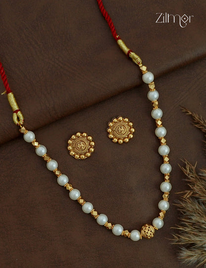 Antique Pearl Choker Necklace Set with Matching Earrings - NV1012723