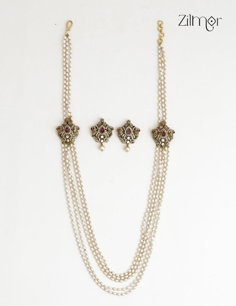 Antique Pearl Layer Necklace & Earring Set - ZV1012402