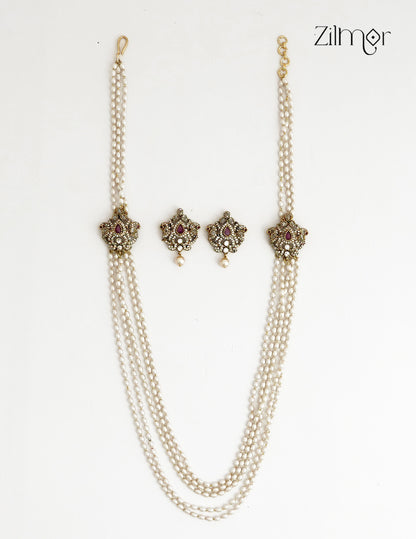 Antique Pearl Layer Necklace & Earring Set - ZV1012402
