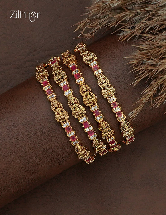 Antique Traditional Lakshmi Bangle 2 Pair - SC1012797