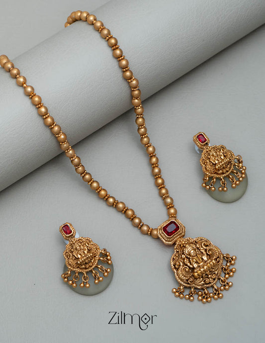 BH101934- Matt Antique  Lakshmi Necklace Earring set 1-Zilmor