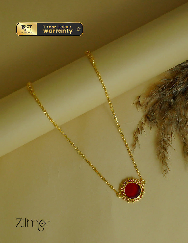 KY1011852- Gold Tone Palakka Round Pendant choker (color option)