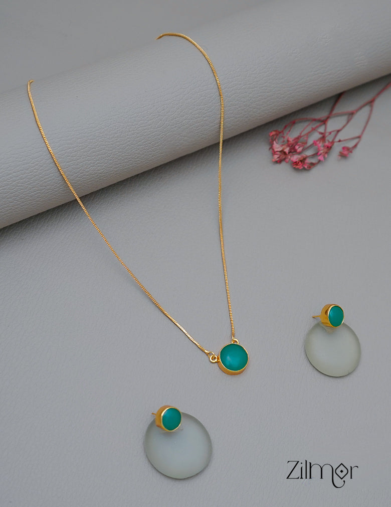 CL1011589- Stone Pendant Simple Necklace Earring Set(color option) 2-Zilmor