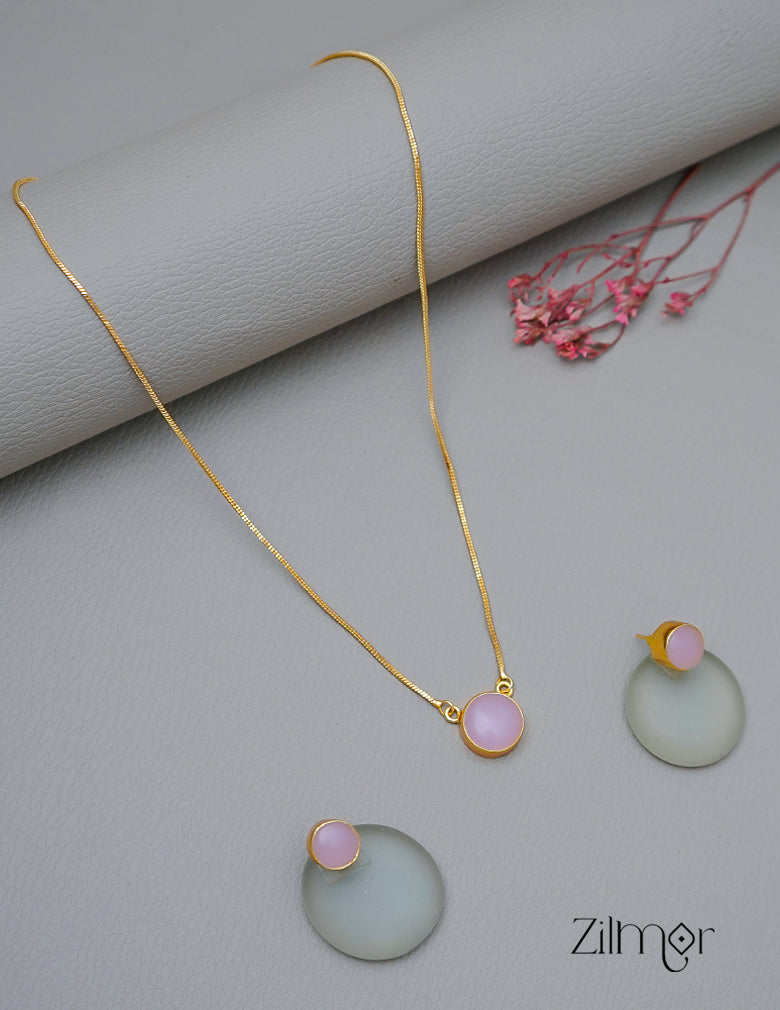 CL1011589- Stone Pendant Simple Necklace Earring Set(color option) 4-Zilmor