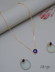 CL1011589- Stone Pendant Simple Necklace Earring Set(color option) 1-Zilmor